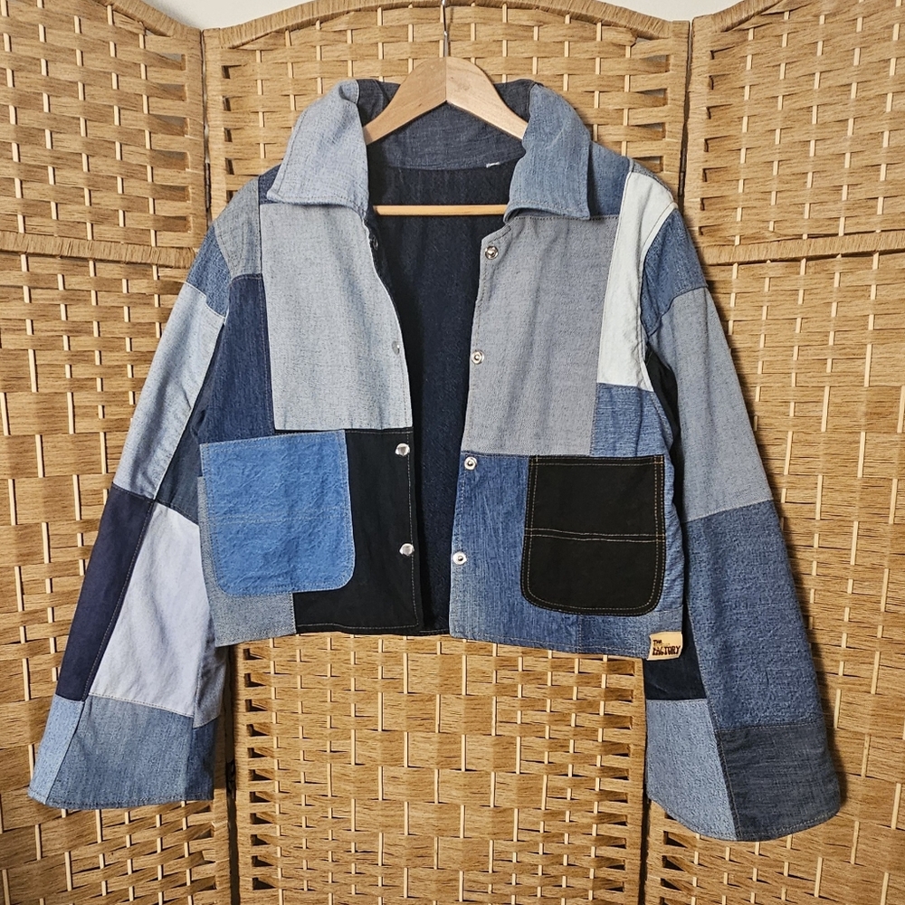 The Morgan Factory Upcycled Cropped Denim Jacket S-M NWT